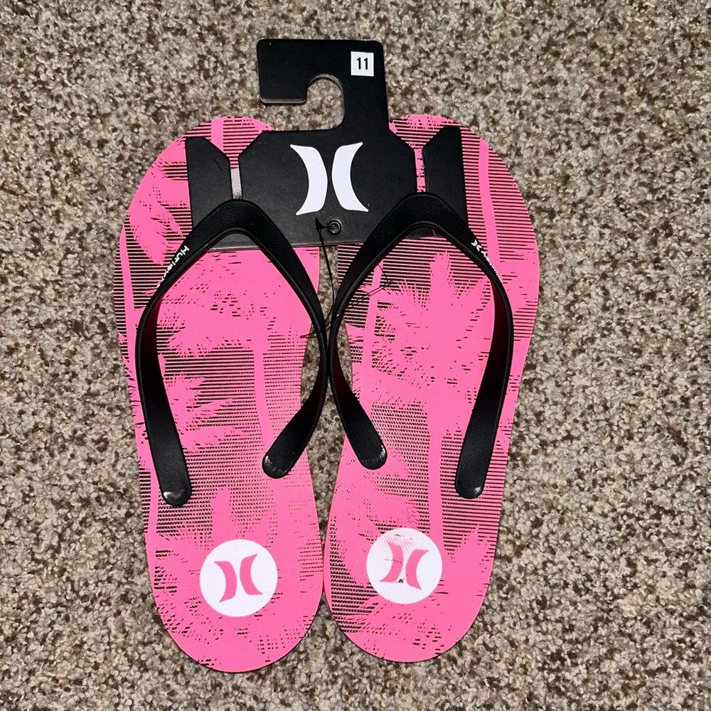 Hurley Neon Palm Tree Flip-Flops Mens Sandals Size 11 NWT